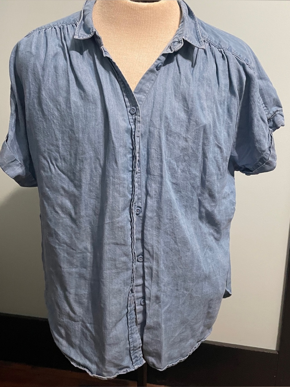 Time & Tru XL Denim Button Up Short Sleeve Shirt